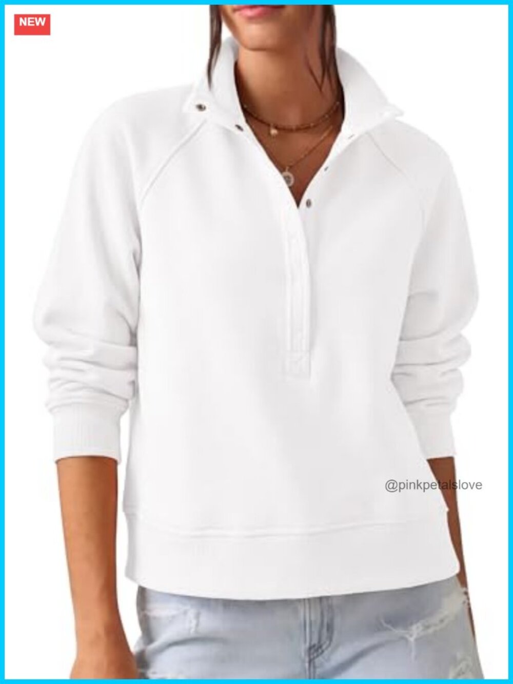 Oversized Mock Neck Henley Sweatshirt Raglan Sleeve Pullover